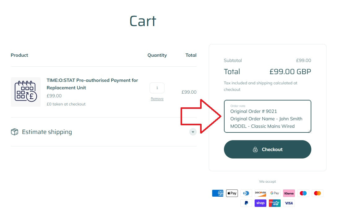 TIME:O:STAT Pre-authorised Payment for Replacement Unit